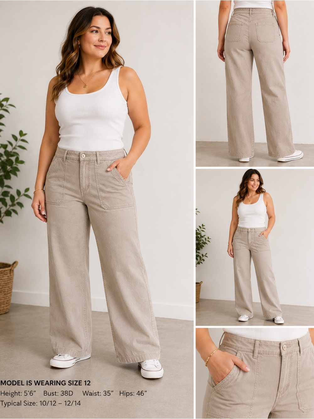American Eagle Women’s 12 Regular Stretch Utility Pants Khaki Tan Wide Leg